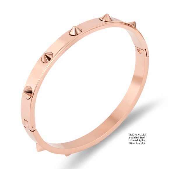 Rivet Spiked Stainless Steel Spikes Hinged Cuff Bracelet Retro Glam Punk Gothic - Picture 1 of 9